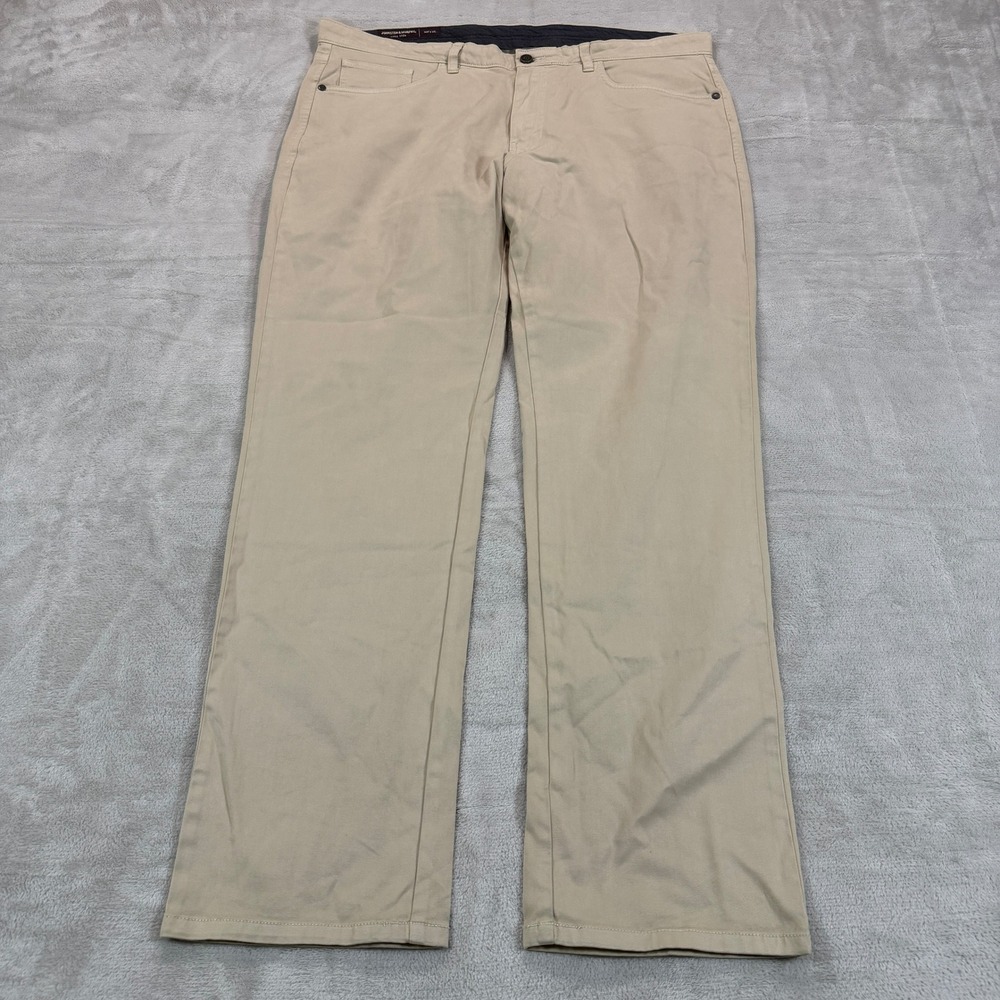 Johnston & Murphy Mens 38x32 Tan Pima Cotton Stretch 5-Pocket Pants Casual EUC